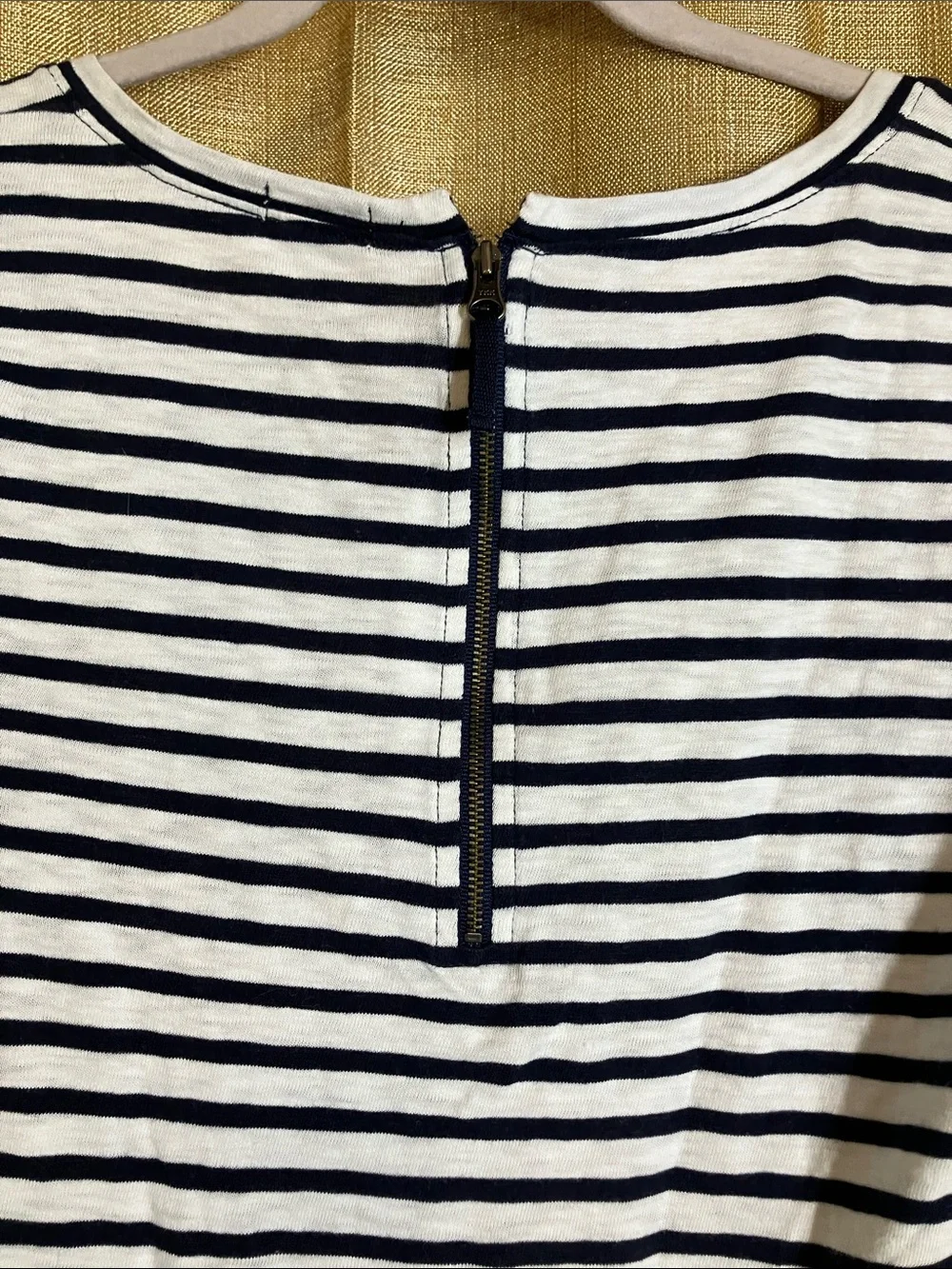 J. Crew Black and White Striped Long Sleeve Scoop Neck Tee